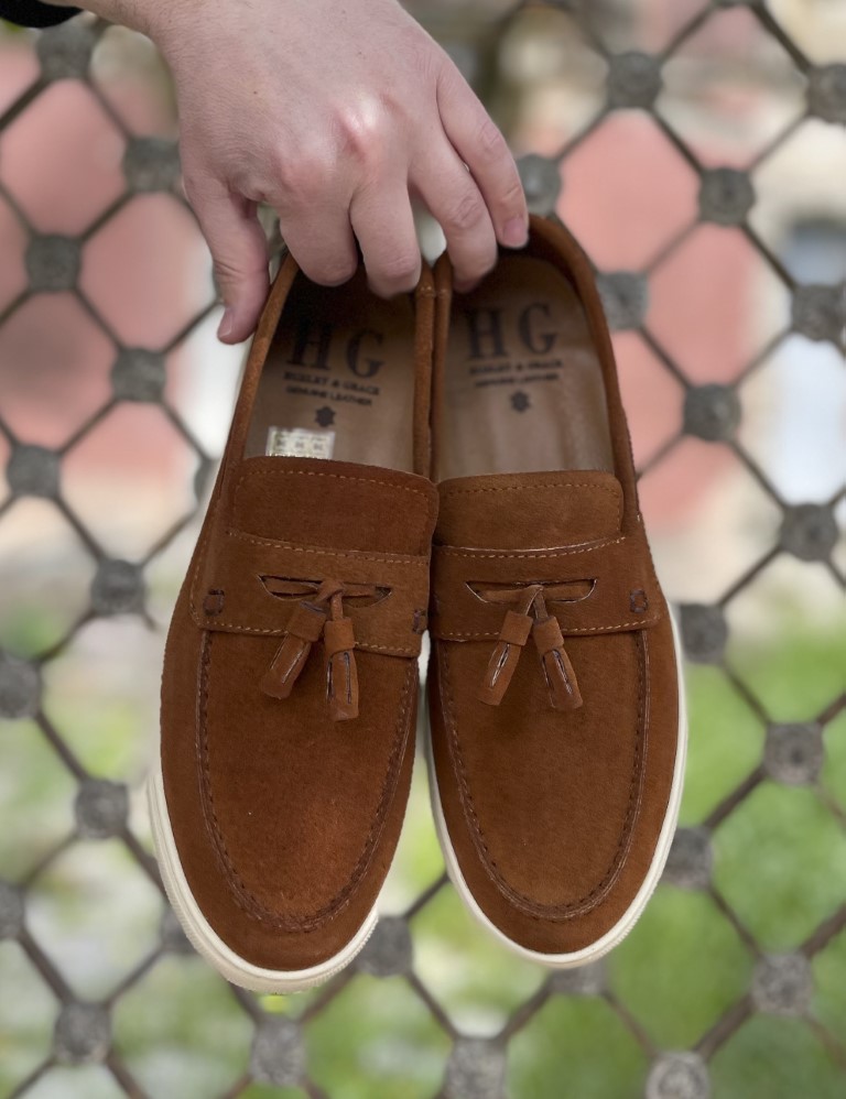 Huxley and Grace ανδρικά ταμπά δερμάτινα loafers με tassels HG174191T φωτογραφία